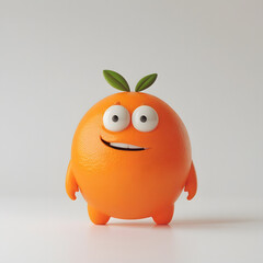 Fototapeta premium Cute Orange Cartoon Character with Green Leaves
