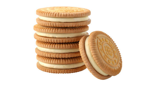 stack of cookies , middle cream cookies stack isolated on transparent background - Powered by Adobe