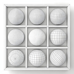3d shapes grid set with isolated monochrome images