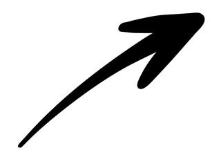 手描きのスムーズな黒いペンの矢印。抑揚のあるダイナミックなシルエット。ベクター。背景透過