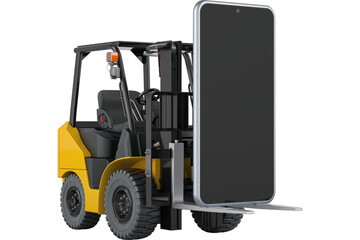 Forklift truck with smartphone, transparent background