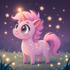 adorable pink unicorn with stars