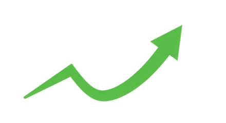 Green arrow pointing upward indicating growth and success isolated on transparent background