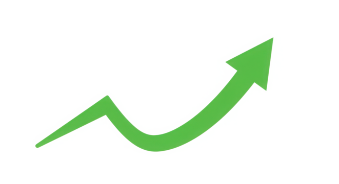 Green arrow pointing upward indicating growth and success isolated on transparent background