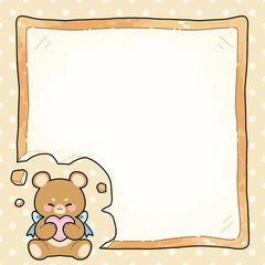 Fototapeta premium Cute memo template decorated with bread being eaten by a little bear.