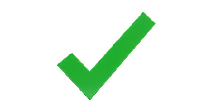 Green check mark isolated on transparent background indicating success and approval