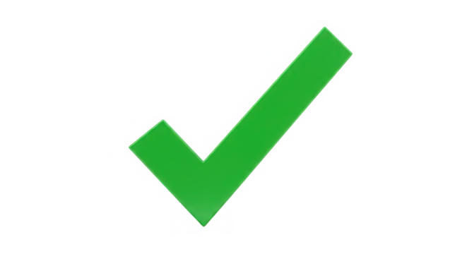 Green check mark isolated on transparent background indicating success and approval