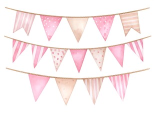 Watercolor bunting flags in pink and beige