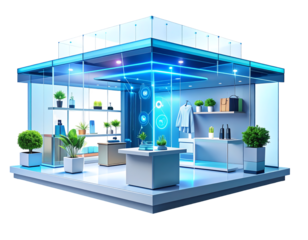 Futuristic Illuminated Retail Display Stand Concept with Advanced Product Presentation