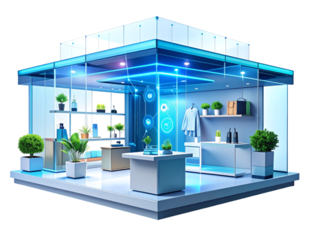 Futuristic Illuminated Retail Display Stand Concept with Advanced Product Presentation