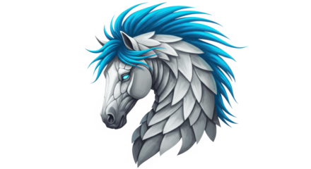 Illustration of a majestic horse with a blue mane isolated on transparent background
