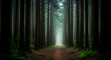 Naklejka premium forest in the morning fog