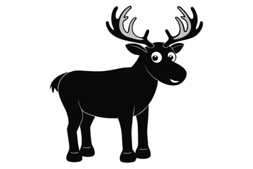 Black cartoon moose with white antlers and border looks cheerful on white