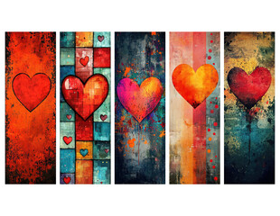 Beautiful bookmarks for book lovers, set of 5, decorative design, size of bookmarks 2x6 inch, illistration, love to read, Colorful Heart Set