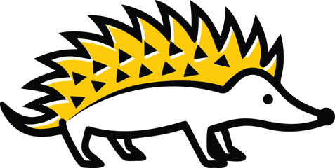 A cartoon hedgehog walks with yellow quills decorated with small triangles © Dipta