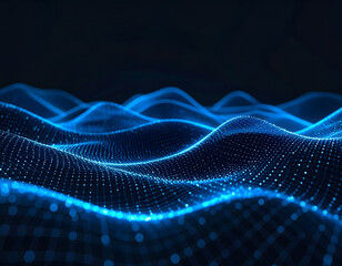 Abstract digital landscape of glowing blue points and lines.