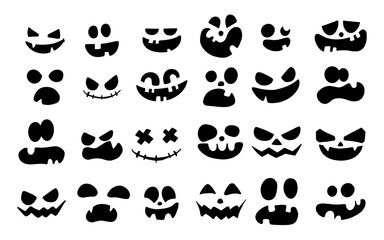 Scary Jack O Lantern, Halloween Pumpkin Faces Cartoon Silhouette collection