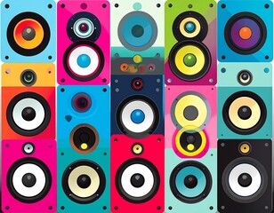 Colorful audio speakers collection