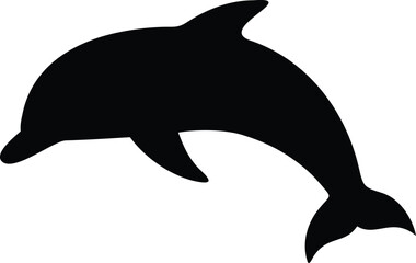 Obraz premium Black dolphin silhouette curves fluidly against a stark white background, swimming freely