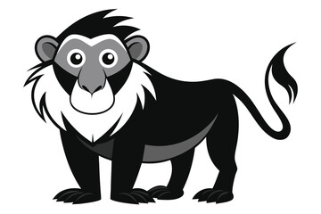 An adorable cartoon lion with black fur and white fur stands confidently