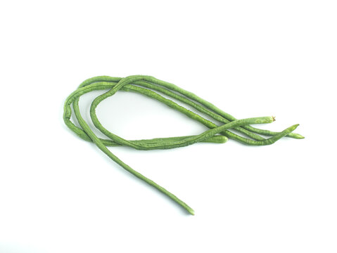 Fresh green yardlong beans isolated on clean white background, organic tropical vegetable for cooking and healthy diet