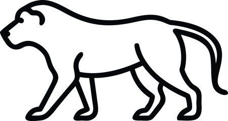 A minimalist line drawing shows a lion walking with a confident and sturdy stride