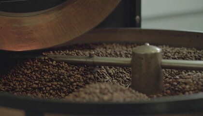 Coffee beans roasting in a machine