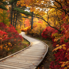 Obraz premium beautiful wooden pathway going the breathtaking