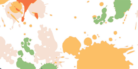 Colorful Paint Splatters: Abstract Artistic Expression with Orange Green and Beige Hues.