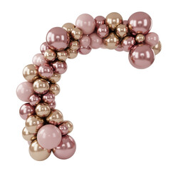Rose gold and gold balloon arch garland isolated on transparent background