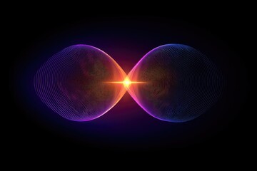 Abstract infinity symbol, vibrant colors, glowing lines on dark background