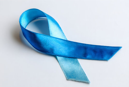 Blue ribbon on a white background is a symbol of the problem of Stevens-Jones syndrome, colon cancer, problem of hydranencephaly, chronic fatigue syndrome, myalgic encephalomyelitis. Week no smoking