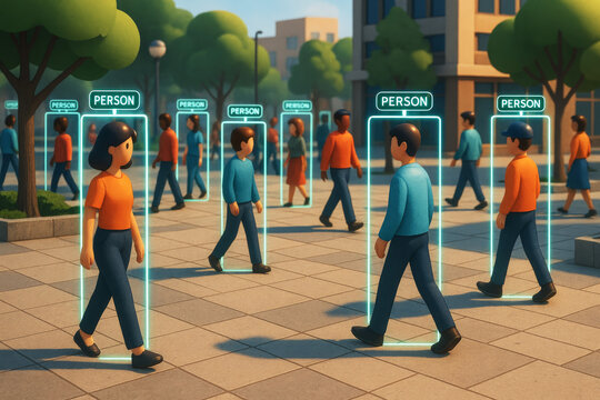 AI Object Detection of People Walking in a City Square artificial intelligence surveillance