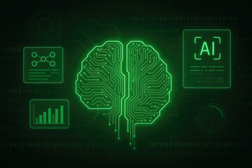 Digital Brain with AI and Data Analytics Interfaces on Binary Code Background artificial intelligence