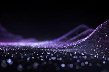 Abstract digital landscape of swirling, violet particles on a dark background