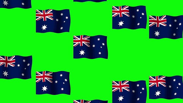 Australia National Flag falling animation on green screen