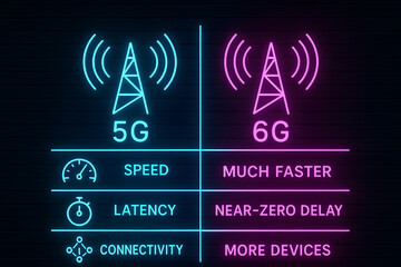 5G vs 6G Technology Comparison Infographic with Speed and Latency for Tech Presentations