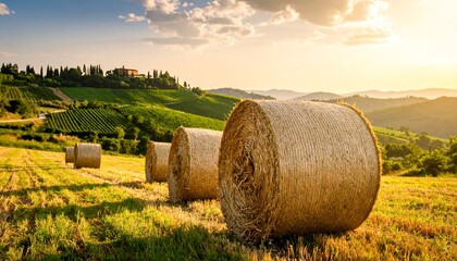 Tuscan Hay Bales at Sunset
