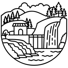 Plitvice Lakes line art vector