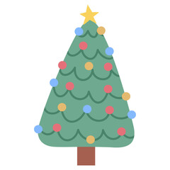 Illustration of Decorated Christmas Tree with Star