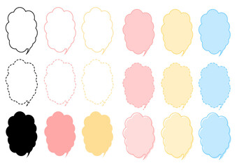 カラフルな縦長の雲型の吹き出しセット