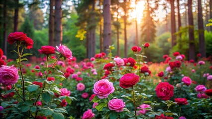 Fototapeta premium A rose garden at sunset