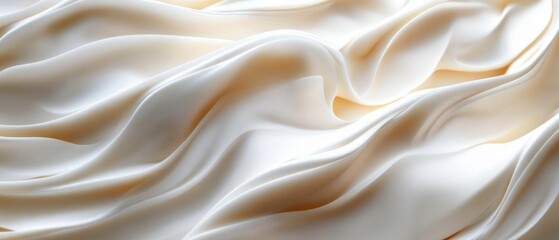 Fototapeta premium Soft smooth beige fabric folds creating elegant flowing waves with gentle shadows and highlights