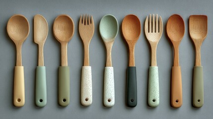 Wooden Utensils in a Row