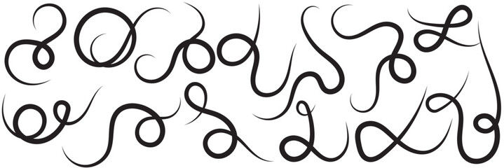 Elegant white flourishes and swirls on black background.  Set of decorative white line flourishes and swirls . perfect for calligraphy, invitations, or graphic design accents.
