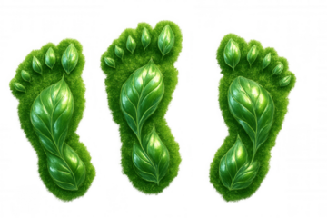 Green grass treading paths resembling human footprints, representing ecological consciousness against translucent backdrop