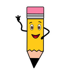pencil funny character saying hi stationery school supply supplies clipart element black outline.eps