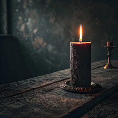 front view of dark candle lighting on dark surface
