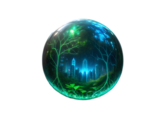 Enchanted forest with glowing mushrooms and bioluminescent flora in mystical fantasy landscape, dreamy whimsical scenery with jewel-toned colors and ethereal atmosphere, png file isolated on transpare
