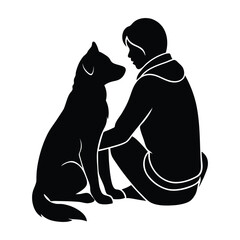 Silhouette of a Person Sitting with Dog Human and Pet Bond Illustration